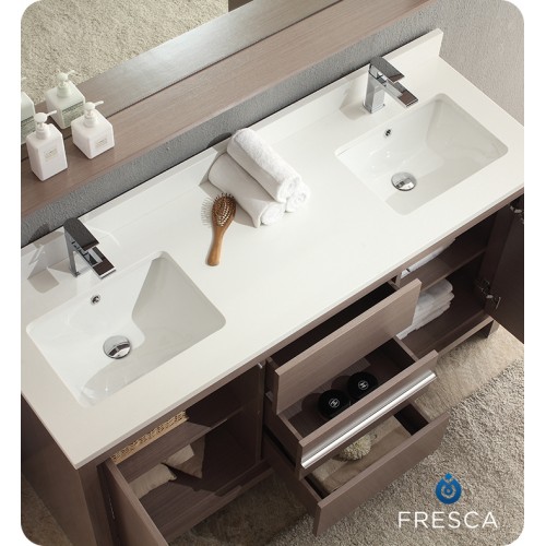 Fresca Allier 60" Gray Oak Modern Double Sink Bathroom Vanity w/ Mirror