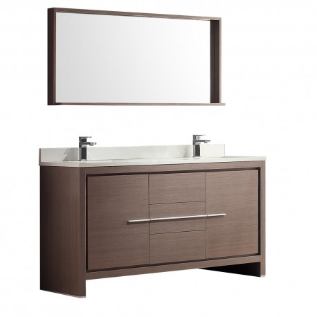 Fresca Allier 60" Gray Oak Modern Double Sink Bathroom Vanity w/ Mirror