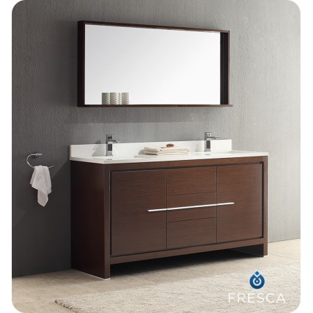 Fresca Allier 60" Wenge Brown Modern Double Sink Bathroom Vanity w/ Mirror