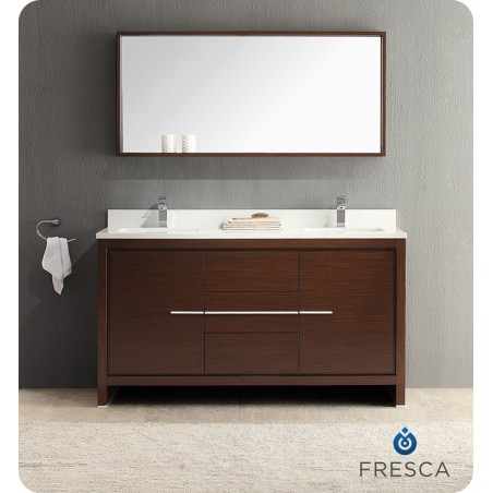 Fresca Allier 60" Wenge Brown Modern Double Sink Bathroom Vanity w/ Mirror