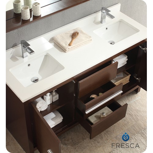 Fresca Allier 60" Wenge Brown Modern Double Sink Bathroom Vanity w/ Mirror