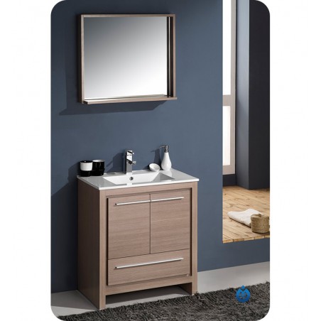 Fresca Allier 30" Gray Oak Modern Bathroom Vanity w/ Mirror