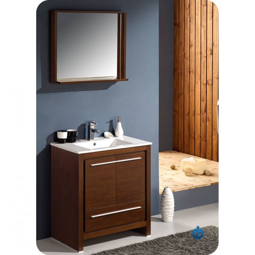 Fresca Allier 30" Wenge Brown Modern Bathroom Vanity w/ Mirror