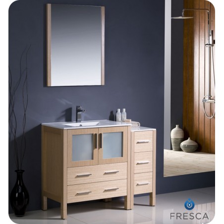 Fresca Torino 42" Light Oak Modern Bathroom Vanity w/ Side Cabinet & Integrated Sink