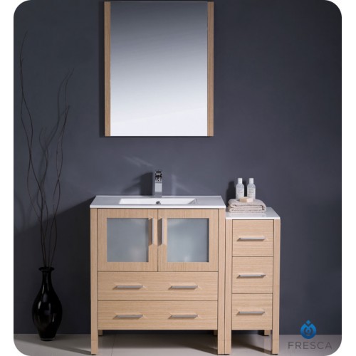 Fresca Torino 42" Light Oak Modern Bathroom Vanity w/ Side Cabinet & Integrated Sink