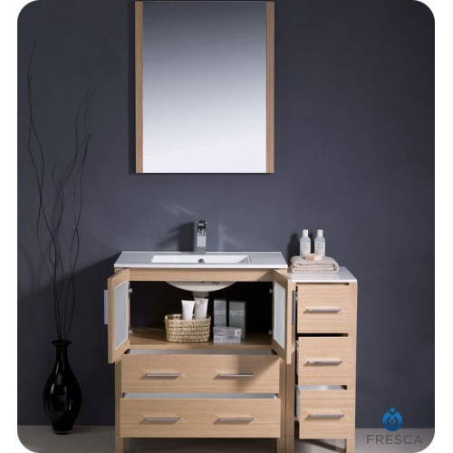 Fresca Torino 42" Light Oak Modern Bathroom Vanity w/ Side Cabinet & Integrated Sink