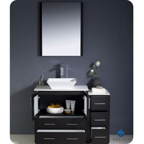 Fresca Torino 42" Espresso Modern Bathroom Vanity w/ Side Cabinet & Vessel Sink