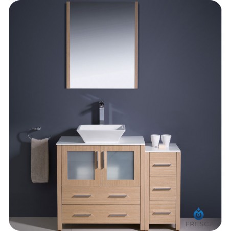 Fresca Torino 42" Light Oak Modern Bathroom Vanity w/ Side Cabinet & Vessel Sink