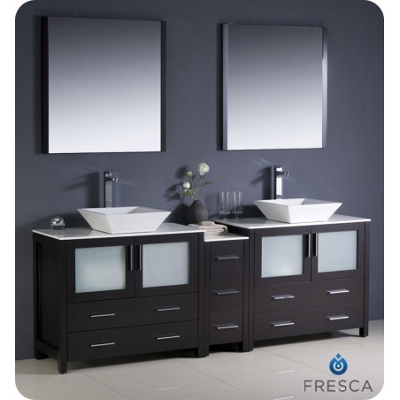 Fresca Torino 84" Espresso Modern Double Sink Bathroom Vanity w/ Side Cabinet & Vessel Sinks