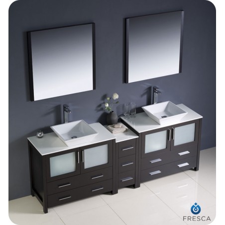 Fresca Torino 84" Espresso Modern Double Sink Bathroom Vanity w/ Side Cabinet & Vessel Sinks