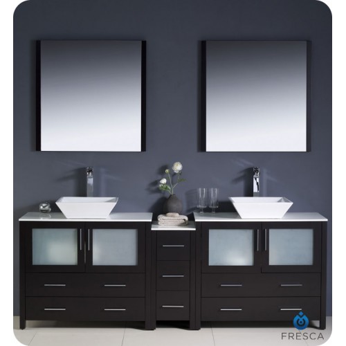 Fresca Torino 84" Espresso Modern Double Sink Bathroom Vanity w/ Side Cabinet & Vessel Sinks