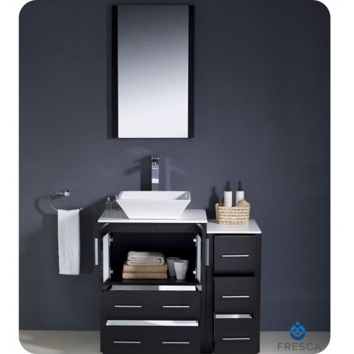 Fresca Torino 36" Espresso Modern Bathroom Vanity w/ Side Cabinet & Vessel Sink