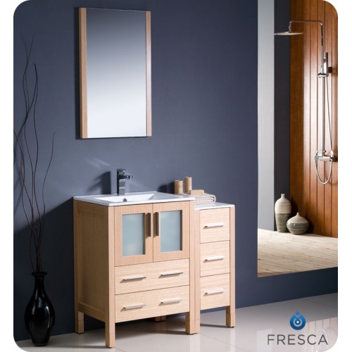 Fresca Torino 36" Light Oak Modern Bathroom Vanity w/ Side Cabinet & Integrated Sink