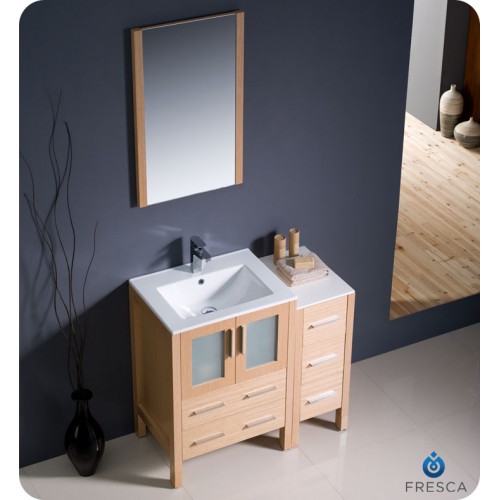 Fresca Torino 36" Light Oak Modern Bathroom Vanity w/ Side Cabinet & Integrated Sink