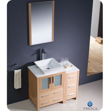 Fresca Torino 36" Light Oak Modern Bathroom Vanity w/ Side Cabinet & Vessel Sink