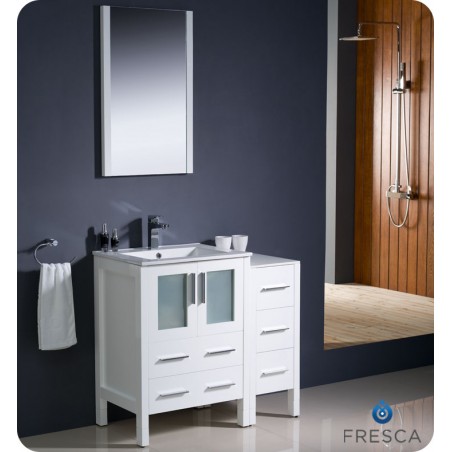 Fresca Torino 36" White Modern Bathroom Vanity w/ Side Cabinet & Integrated Sink