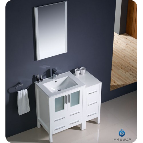 Fresca Torino 36" White Modern Bathroom Vanity w/ Side Cabinet & Integrated Sink