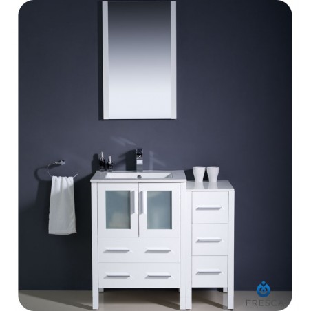 Fresca Torino 36" White Modern Bathroom Vanity w/ Side Cabinet & Integrated Sink