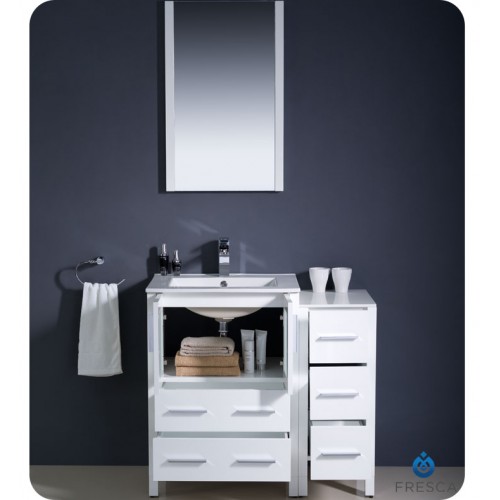 Fresca Torino 36" White Modern Bathroom Vanity w/ Side Cabinet & Integrated Sink