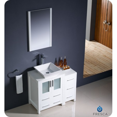 Fresca Torino 36" White Modern Bathroom Vanity w/ Side Cabinet & Vessel Sink