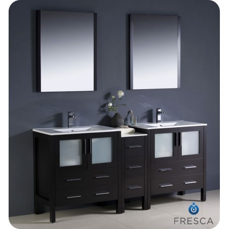 Fresca Torino 72" Espresso Modern Double Sink Bathroom Vanity w/ Side Cabinet & Integrated Sinks