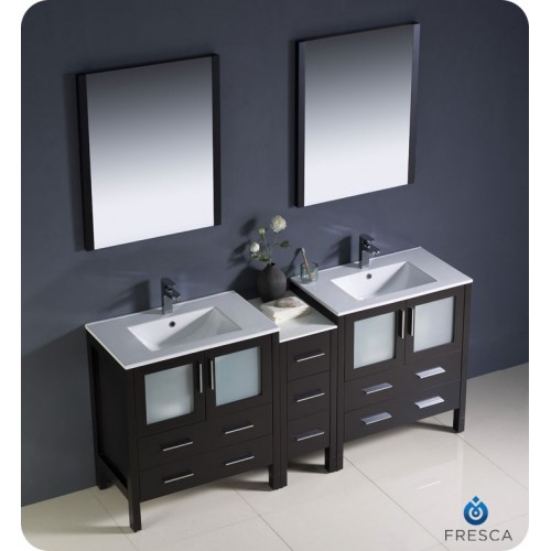 Fresca Torino 72" Espresso Modern Double Sink Bathroom Vanity w/ Side Cabinet & Integrated Sinks