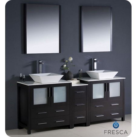 Fresca Torino 72" Espresso Modern Double Sink Bathroom Vanity w/ Side Cabinet & Vessel Sinks