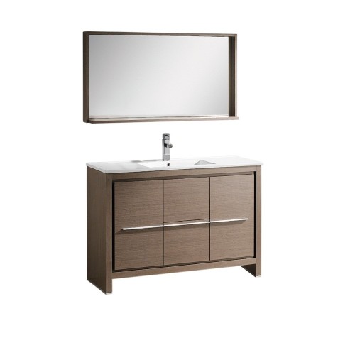Fresca Allier 48" Gray Oak Modern Bathroom Vanity w/ Mirror