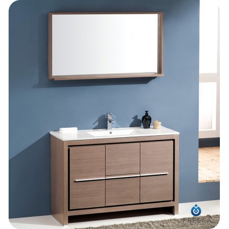 Fresca Allier 48" Gray Oak Modern Bathroom Vanity w/ Mirror