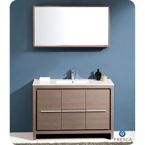 Fresca Allier 48" Gray Oak Modern Bathroom Vanity w/ Mirror