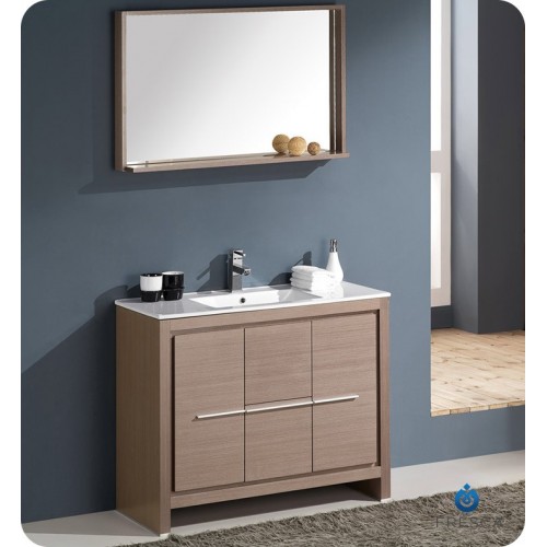 Fresca Allier 40" Gray Oak Modern Bathroom Vanity w/ Mirror