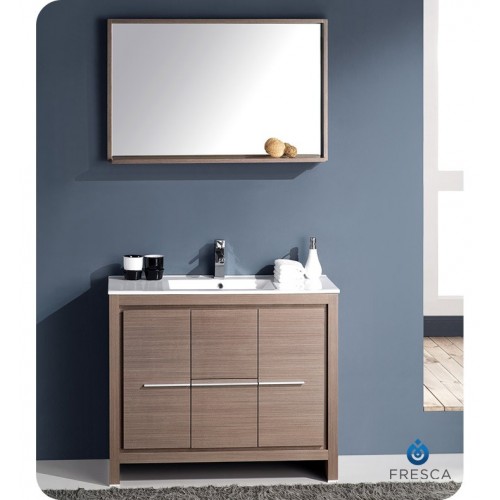 Fresca Allier 40" Gray Oak Modern Bathroom Vanity w/ Mirror