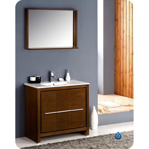 Fresca Allier 36" Wenge Brown Modern Bathroom Vanity w/ Mirror