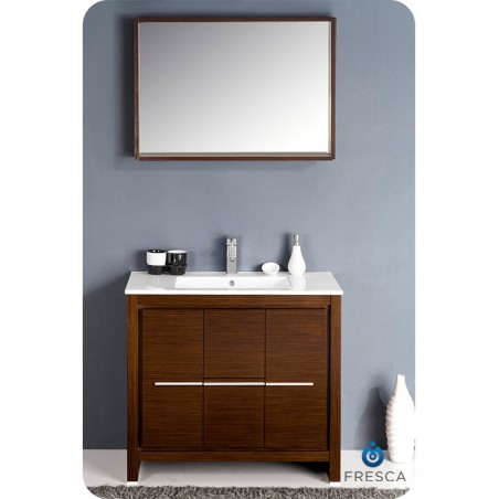 Fresca Allier 36" Wenge Brown Modern Bathroom Vanity w/ Mirror