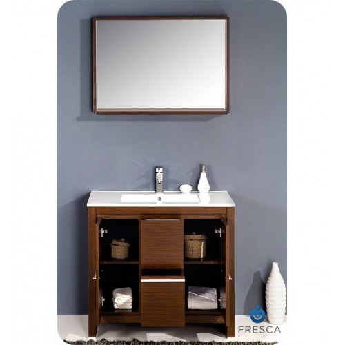 Fresca Allier 36" Wenge Brown Modern Bathroom Vanity w/ Mirror