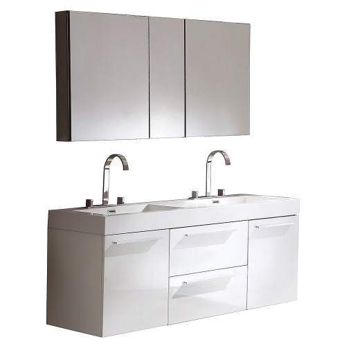 Fresca Opulento White Modern Double Sink Bathroom Vanity w/ Medicine Cabinet