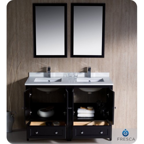 Fresca Oxford 48" Espresso Traditional Double Sink Bathroom Vanity