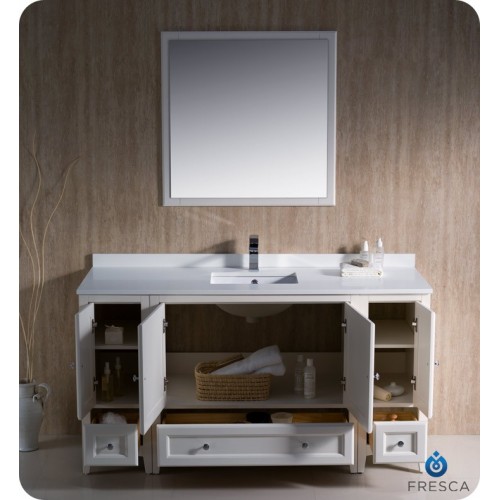 Fresca Oxford 60" Antique White Traditional Bathroom Vanity w/ 2 Side Cabinets