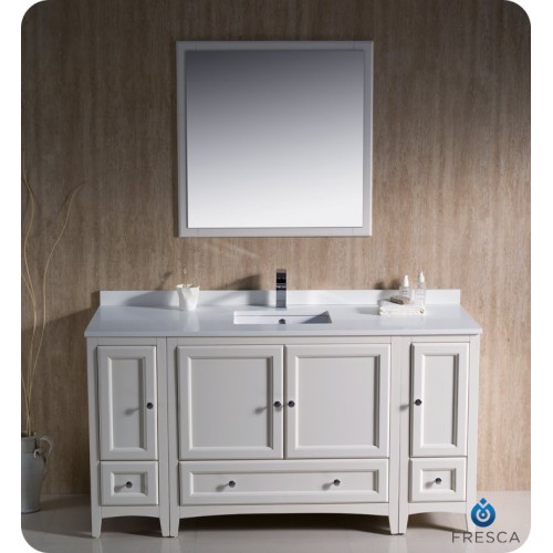 Fresca Oxford 60" Antique White Traditional Bathroom Vanity w/ 2 Side Cabinets