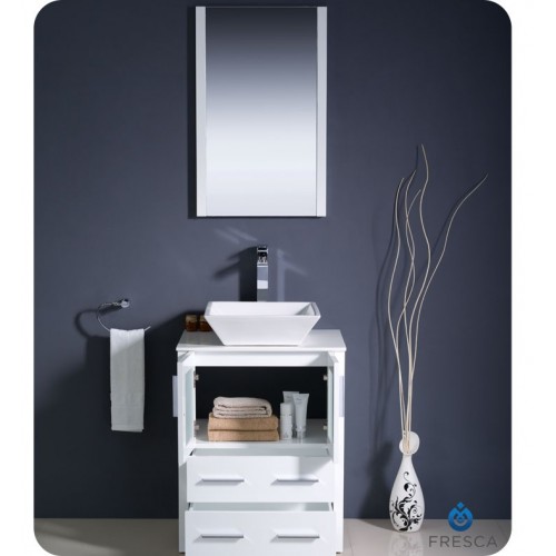 Fresca Torino 24" White Modern Bathroom Vanity w/ Vessel Sink