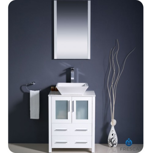 Fresca Torino 24" White Modern Bathroom Vanity w/ Vessel Sink