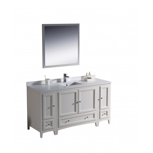 Fresca Oxford 60" Antique White Traditional Bathroom Vanity w/ 2 Side Cabinets