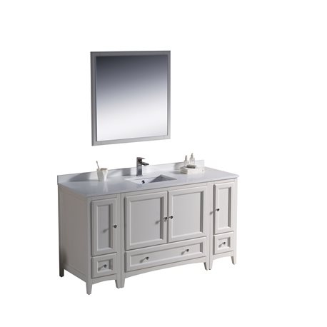 Fresca Oxford 60" Antique White Traditional Bathroom Vanity w/ 2 Side Cabinets