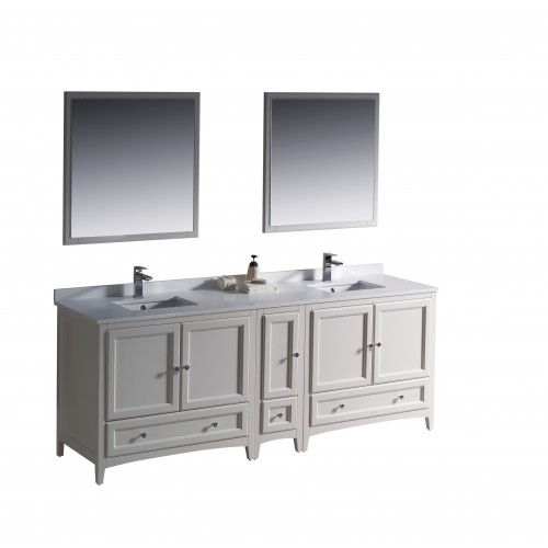 Fresca Oxford 84" Antique White Traditional Double Sink Bathroom Vanity w/ Side Cabinet