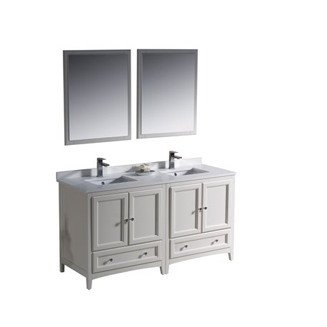 Fresca Oxford 60" Antique White Traditional Double Sink Bathroom Vanity