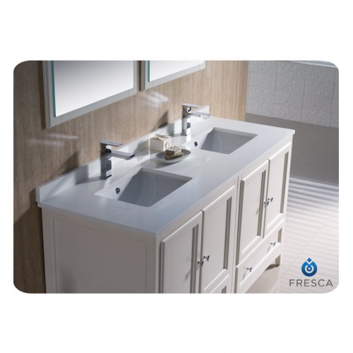 Fresca Oxford 60" Antique White Traditional Double Sink Bathroom Vanity