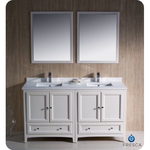 Fresca Oxford 60" Antique White Traditional Double Sink Bathroom Vanity