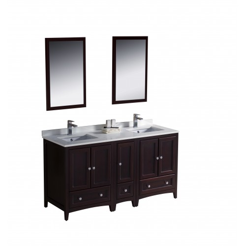 Fresca Oxford 60" Mahogany Traditional Double Sink Bathroom Vanity w/ Side Cabinet