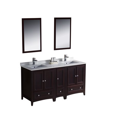 Fresca Oxford 60" Mahogany Traditional Double Sink Bathroom Vanity w/ Side Cabinet