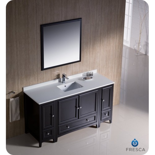 Fresca Oxford 60" Espresso Traditional Bathroom Vanity w/ 2 Side Cabinets